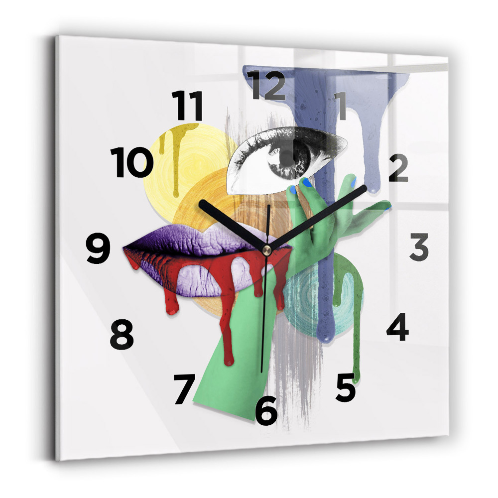 Ceas perete din sticlă pătrat Colaj suprarealist