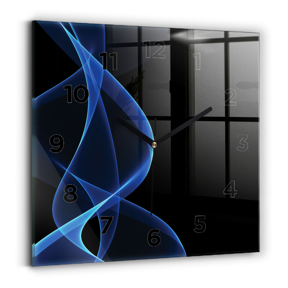 Ceas de sticlă pe perete pătrat Linii albastre