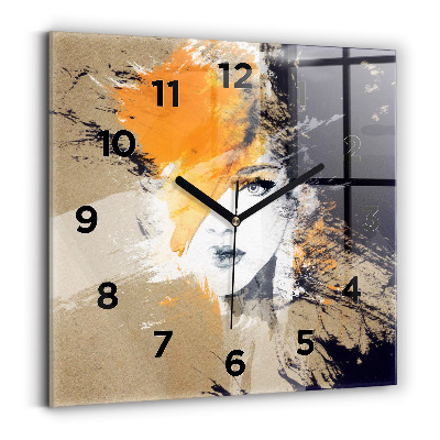 Ceas de sticlă pe perete pătrat Portret de femeie abstract