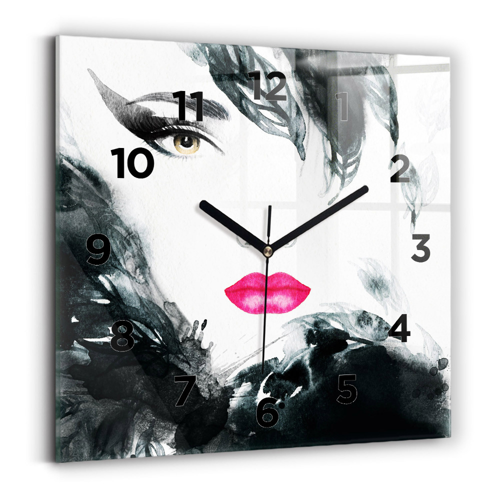 Ceas din sticlă pătrat Portret de femeie cu buze roșii