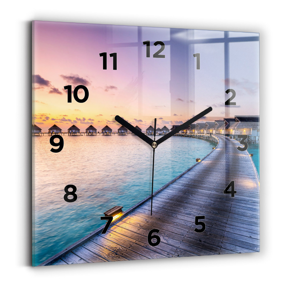 Ceas din sticlă pătrat Apus de soare din Maldive