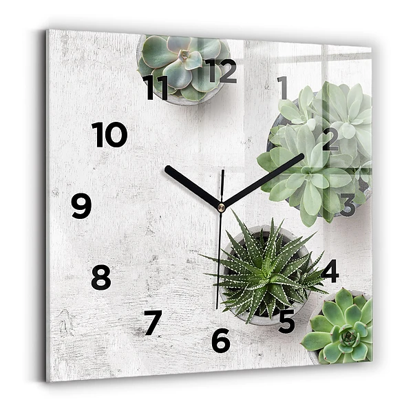 Ceas pătrat de perete din sticlă Plante decorative