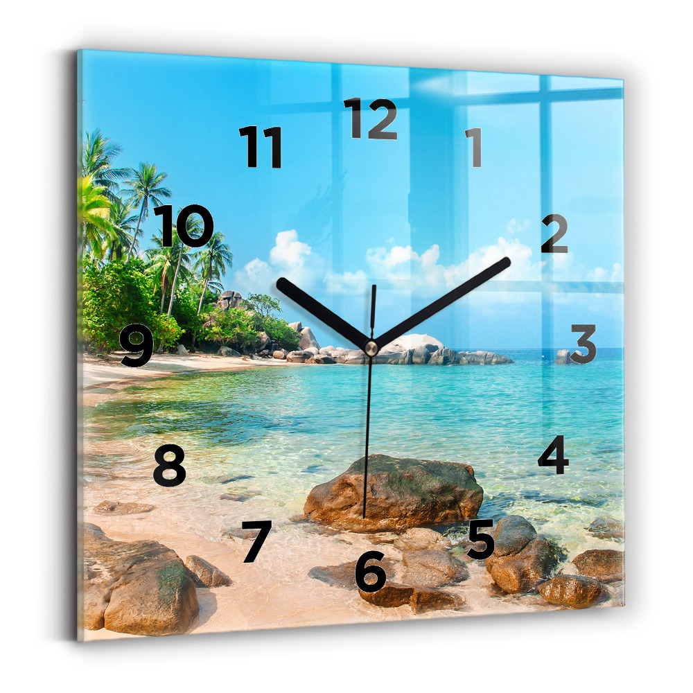 Ceas pătrat de perete din sticlă Plaja frumoasa din Thailanda