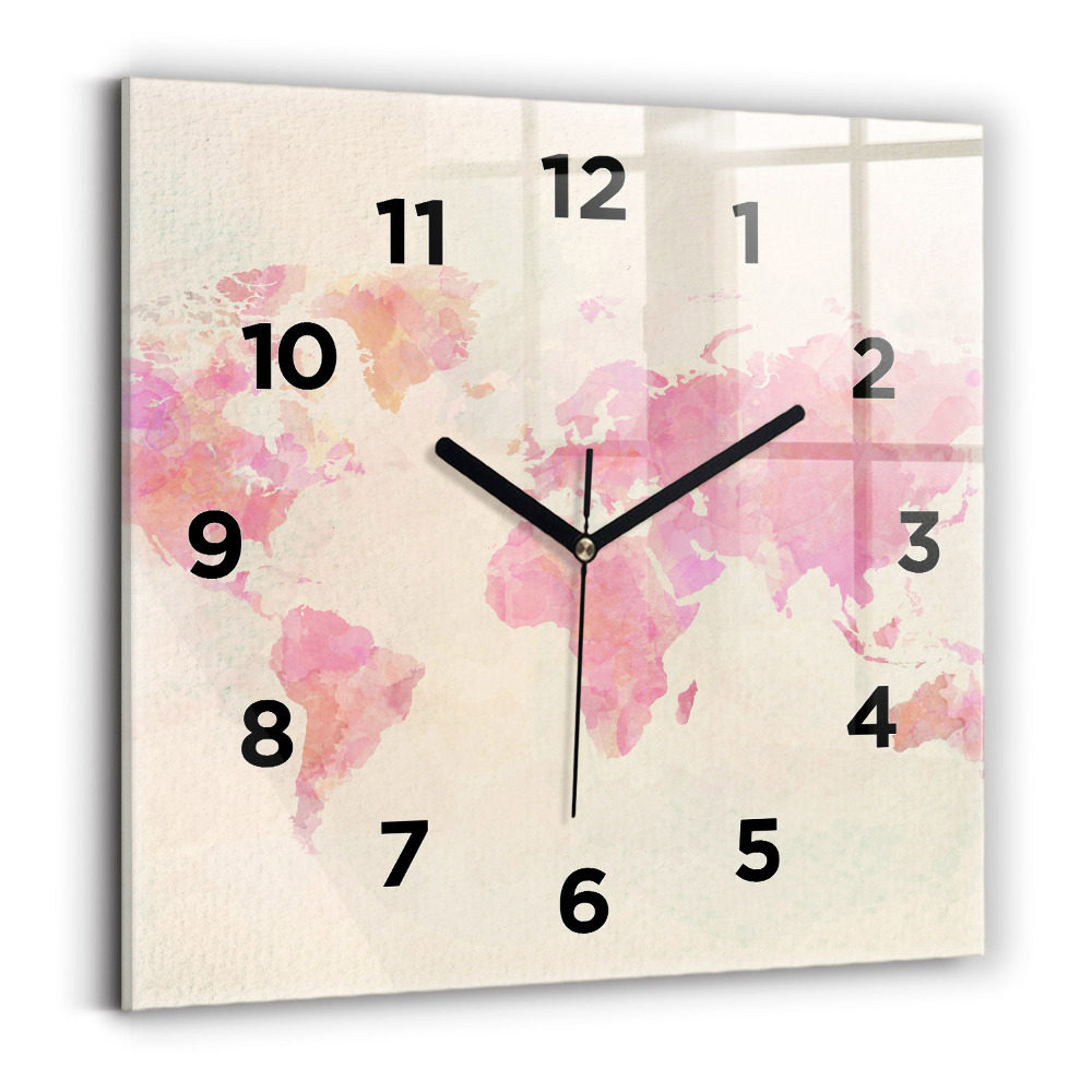 Ceas de sticlă pe perete pătrat Harta lumii acuarela