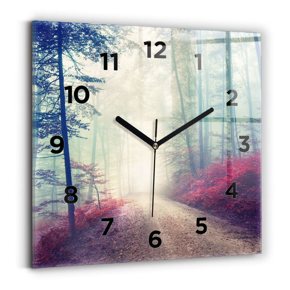 Ceas din sticlă pătrat Drum de toamnă pădure ceață