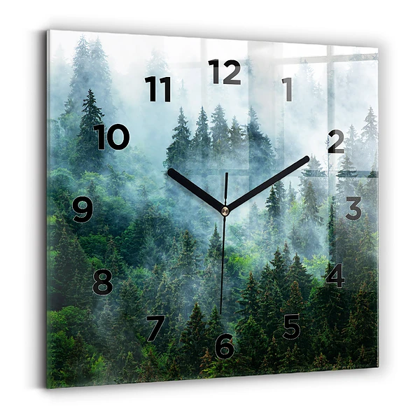 Ceas pătrat de perete din sticlă Pădure cețoasă