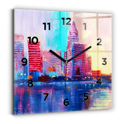 Ceas pătrat de perete din sticlă Abstracția zgârie-norilor
