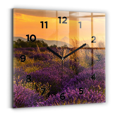 Ceas pătrat de perete din sticlă Lunca de lavandă Franța