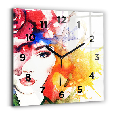 Ceas din sticlă pătrat Portretul colorat al unei femei