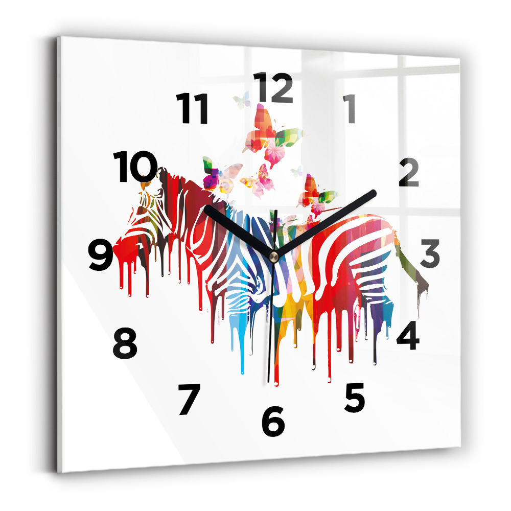Ceas din sticlă pătrat Zebră colorată