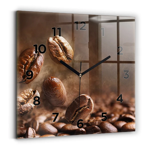 Ceas pătrat de perete din sticlă Boabe de cafea