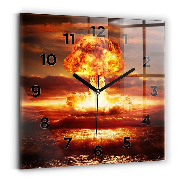 Ceas de sticlă pe perete pătrat Explozia unei bombe atomice