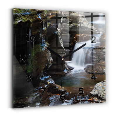 Ceas perete din sticlă pătrat Cascada și stâncile Islandei