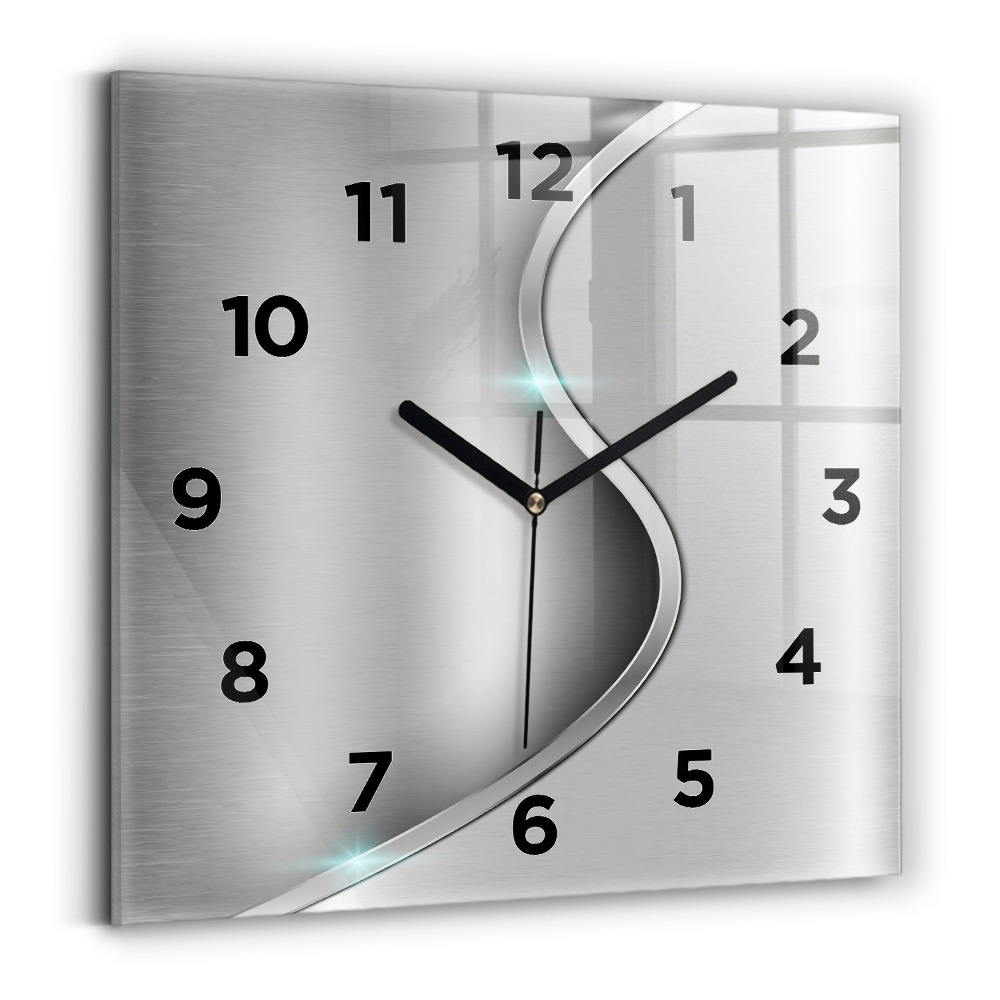 Ceas pătrat de perete din sticlă Abstracția metalului gri