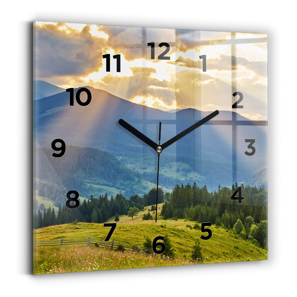 Ceas de sticlă pe perete pătrat Peisaj cu păduri