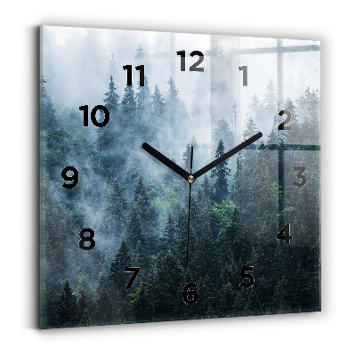 Ceas perete din sticlă pătrat Peisaj de munte cețos