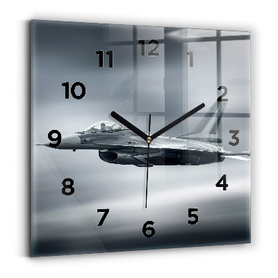 Ceas pătrat de perete din sticlă Avion militar în zbor