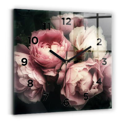 Ceas de sticlă pe perete pătrat Buchet de trandafiri roz
