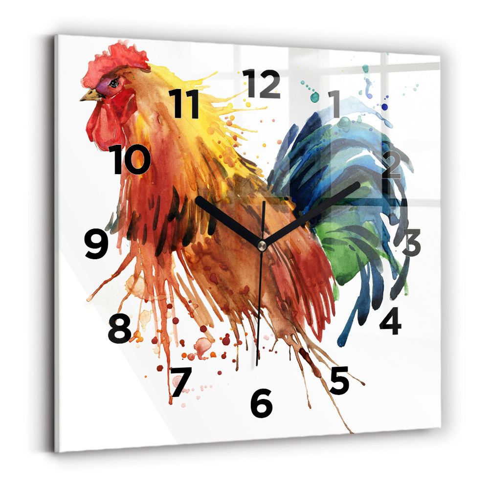 Ceas pătrat de perete din sticlă Cocoș colorat