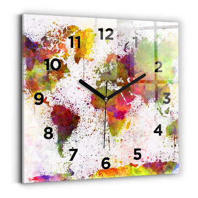 Ceas din sticlă pătrat Harta lumii acuarela