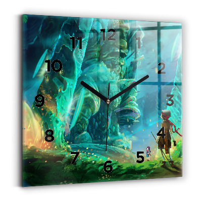 Ceas perete din sticlă pătrat Copii în pădure