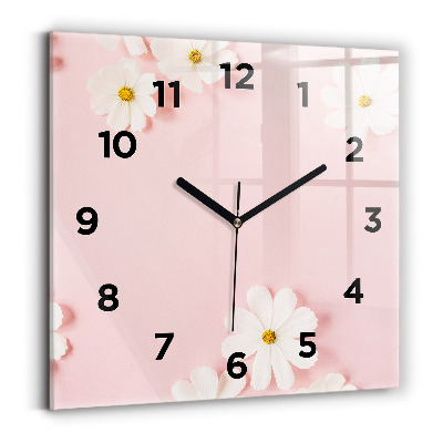 Ceas perete din sticlă pătrat Flori de margarete