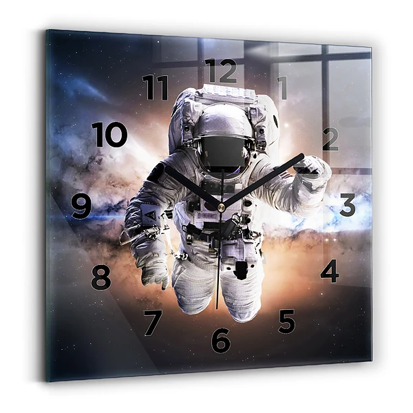 Ceas perete din sticlă pătrat Astronaut în spațiu