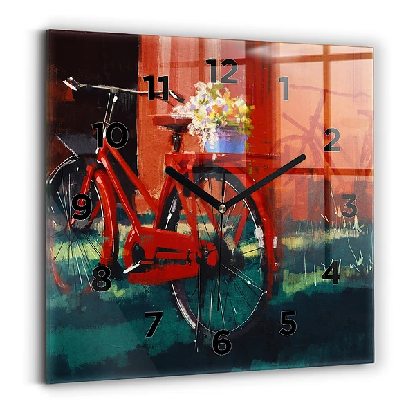 Ceas de sticlă pe perete pătrat Bicicleta pictata