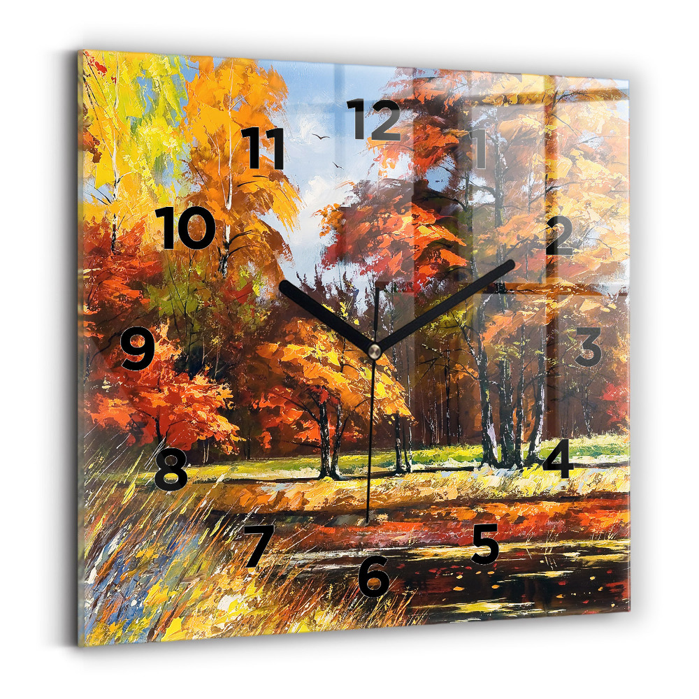 Ceas pătrat de perete din sticlă Peisaj de toamnă cu un râu