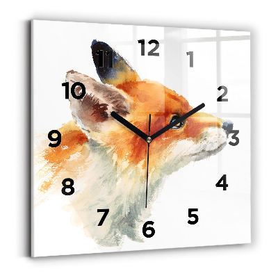 Ceas perete din sticlă pătrat Acuarelă vulpe tânără
