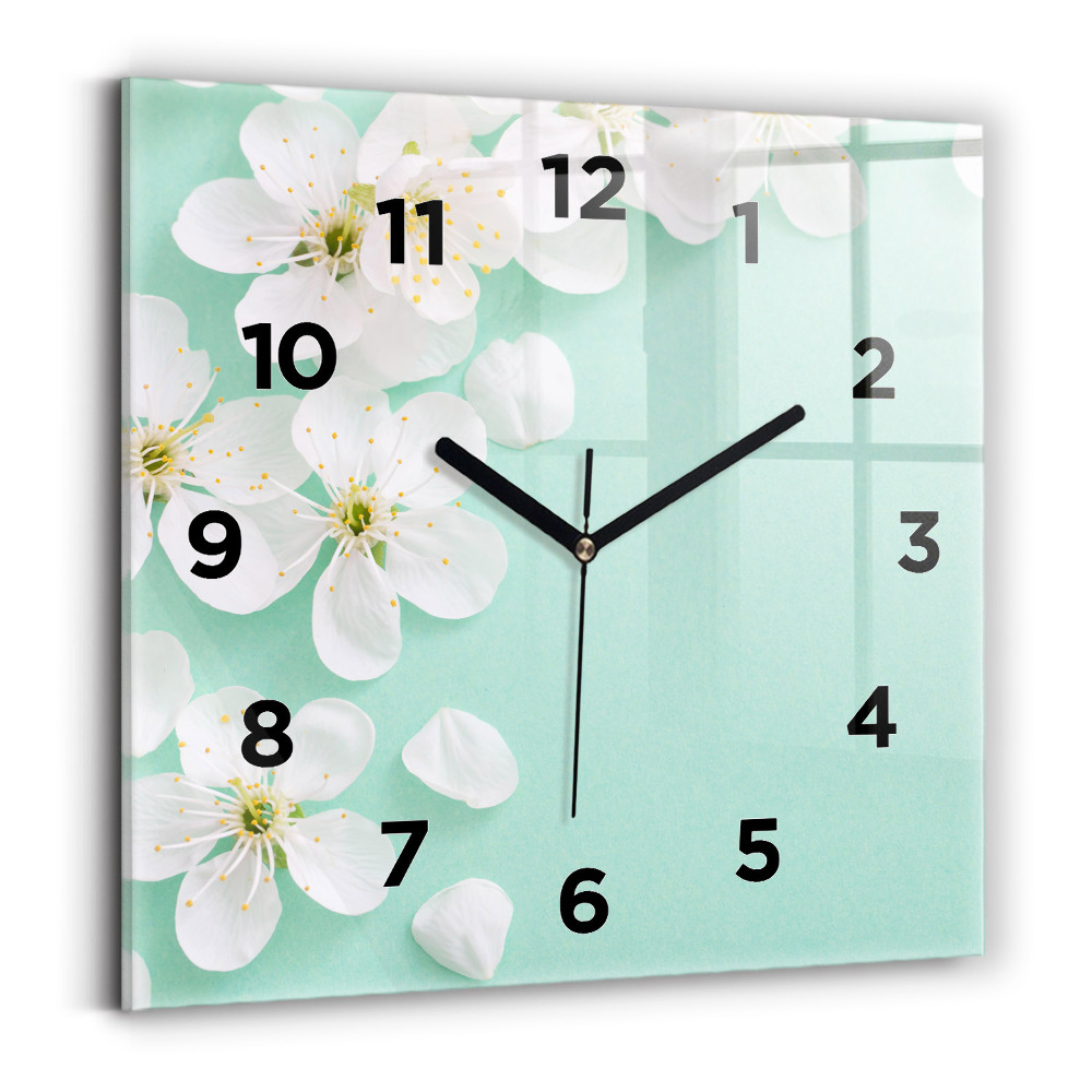 Ceas perete din sticlă pătrat Flori înflorite de măr
