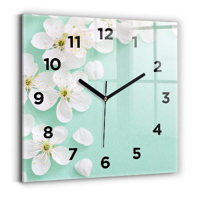 Ceas perete din sticlă pătrat Flori înflorite de măr
