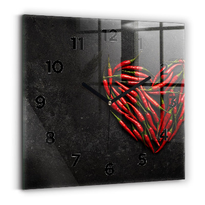 Ceas de sticlă pe perete pătrat Inimă făcută din ardei