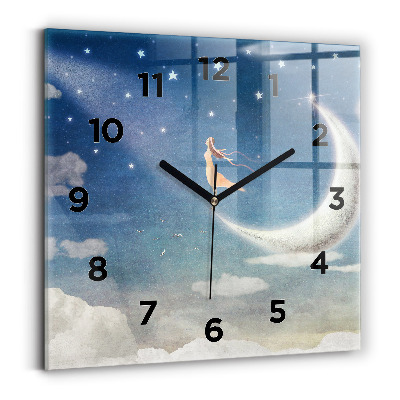 Ceas perete din sticlă pătrat Fata pe luna