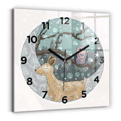 Ceas de sticlă pe perete pătrat Animalele nocturne și luna