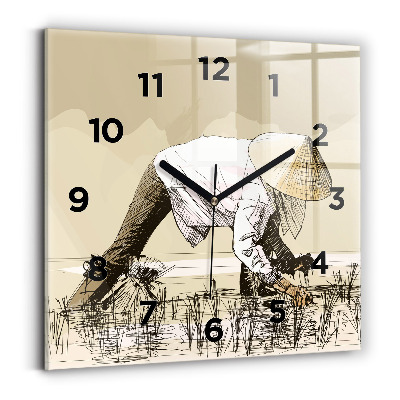 Ceas de sticlă pe perete pătrat Femeie care culege orez