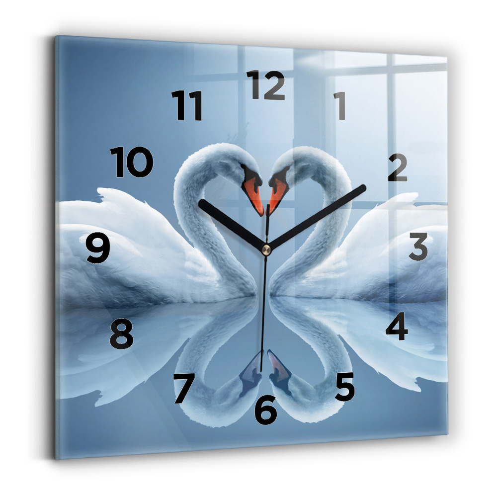 Ceas pătrat de perete din sticlă Lebăda în inimă