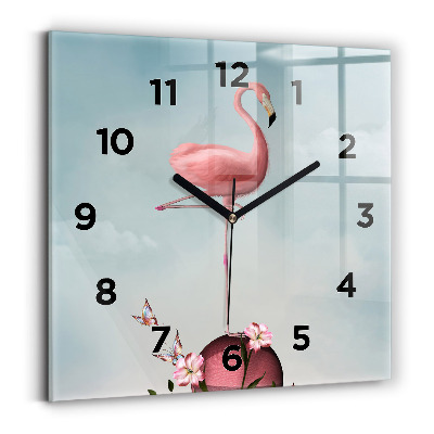 Ceas de sticlă pe perete pătrat Flamingo suprarealist