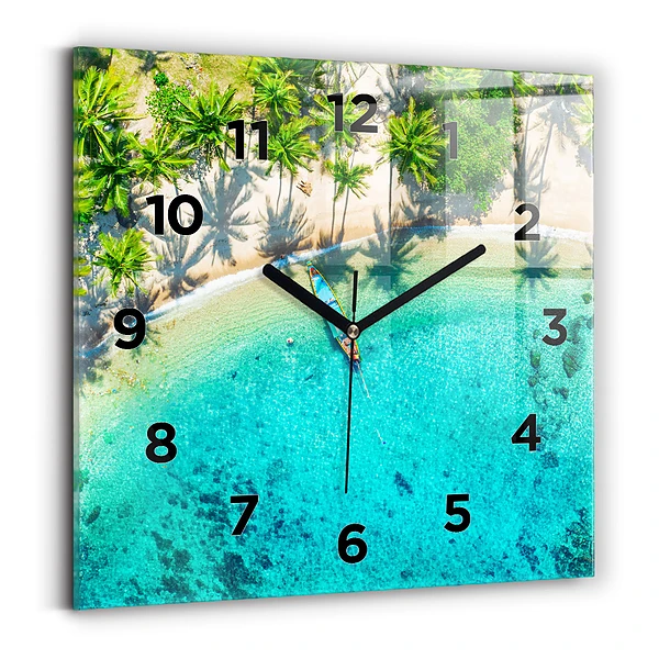 Ceas perete din sticlă pătrat Plaja tropicală Koh Tao