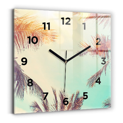Ceas pătrat de perete din sticlă Palmieri tropicali