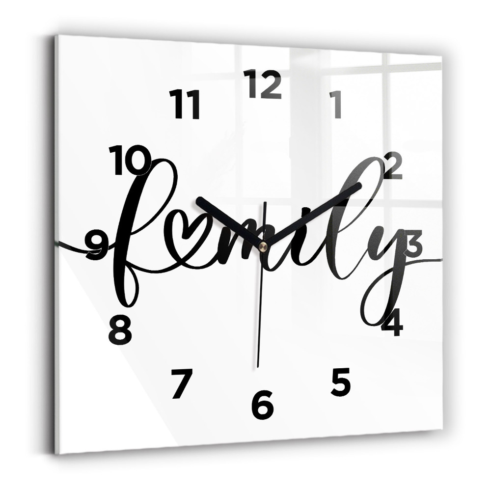 Ceas de sticlă pe perete pătrat Inscripție de familie și inimă
