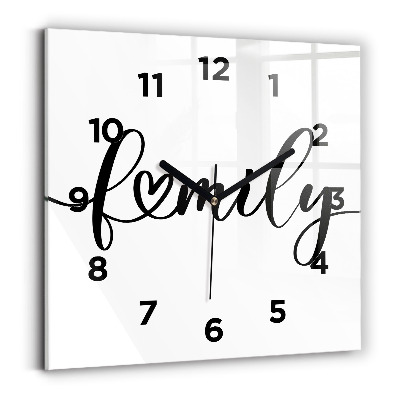 Ceas de sticlă pe perete pătrat Inscripție de familie și inimă
