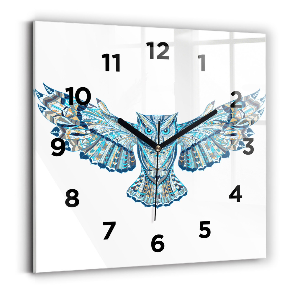 Ceas de sticlă pe perete pătrat Bufniță în zbor