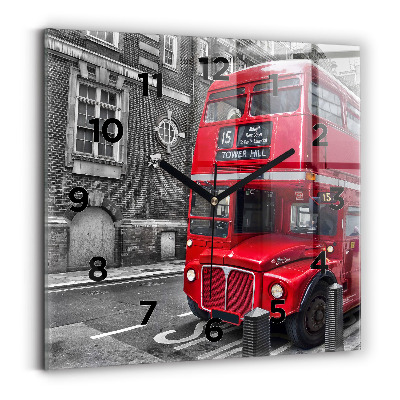 Ceas pătrat de perete din sticlă Autobuz roșu cu etaj