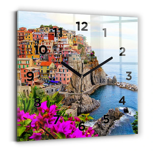 Ceas de sticlă pe perete pătrat Coasta Cinque Terre