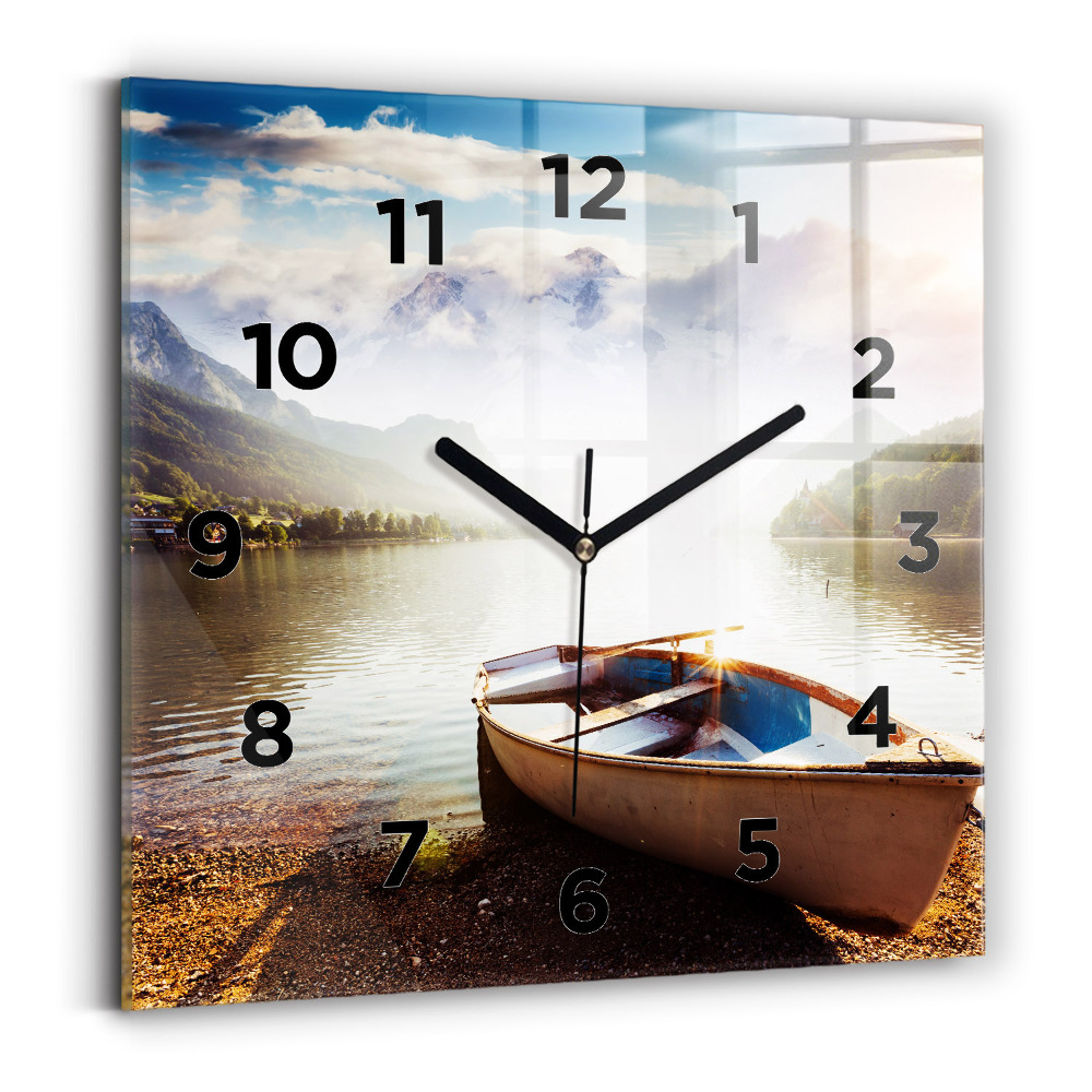 Ceas pătrat de perete din sticlă priveliște spre lac