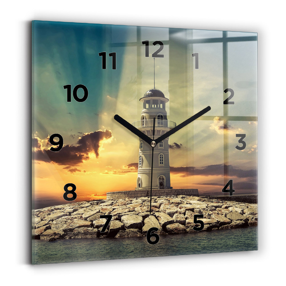 Ceas perete din sticlă pătrat Far pe apă