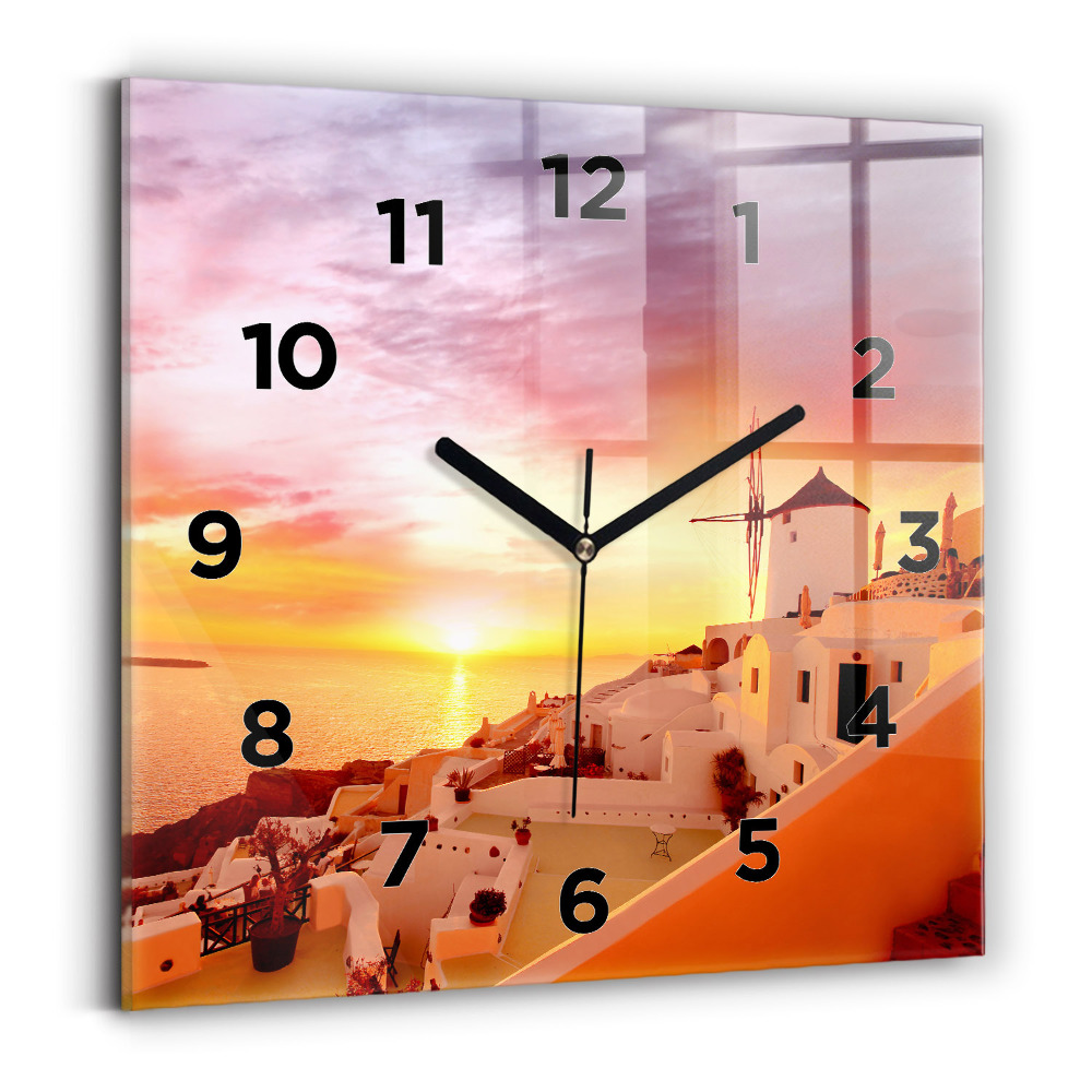 Ceas perete din sticlă pătrat Veche moară de vânt din Santorini