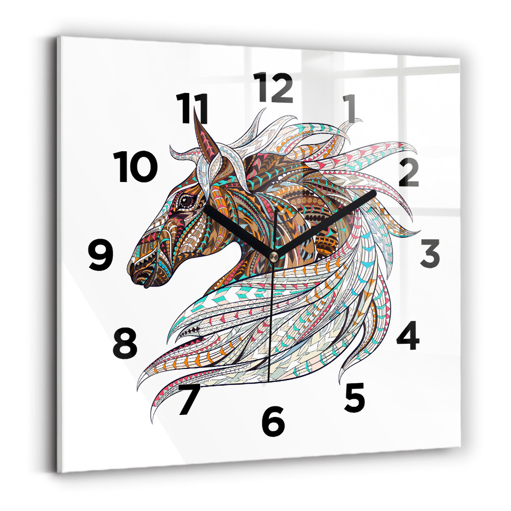 Ceas de sticlă pe perete pătrat Ilustrație de cal