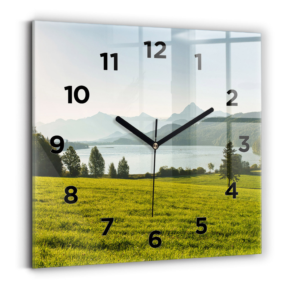Ceas de sticlă pe perete pătrat Munți și câmp
